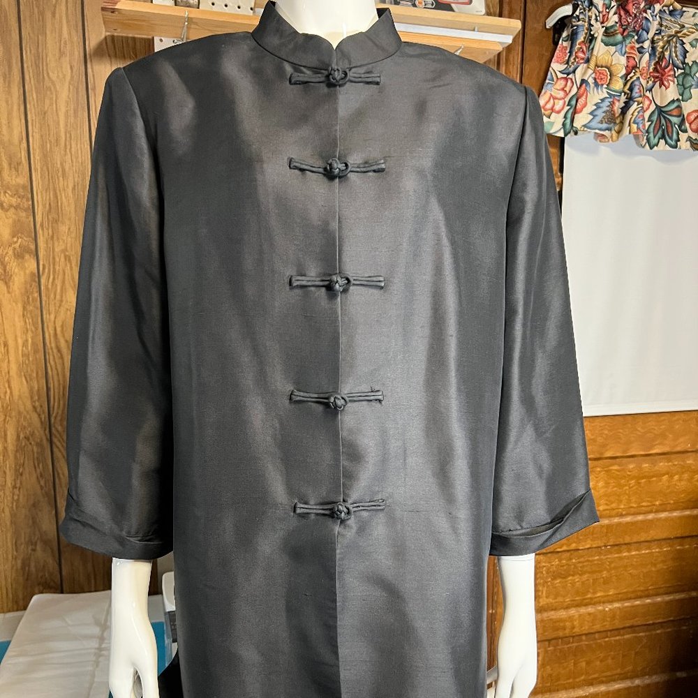 Vintage Black Silk Asian Style Tunic - Shomi by Millie Shor - Size 14 - 1990s